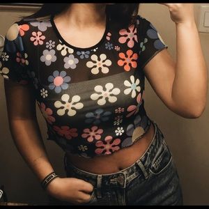 Floral mesh top
